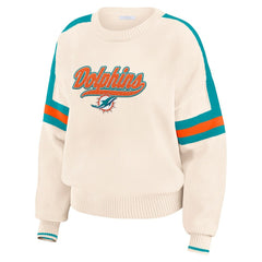 Miami Dolphins WEAR by Erin Andrews Women's Stripe Pullover Sweater - Cream Pullover