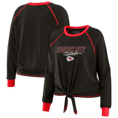 Kansas City Chiefs WEAR by Erin Andrews Women's Tie-Front Long Sleeve T-Shirt - Black T-shirts