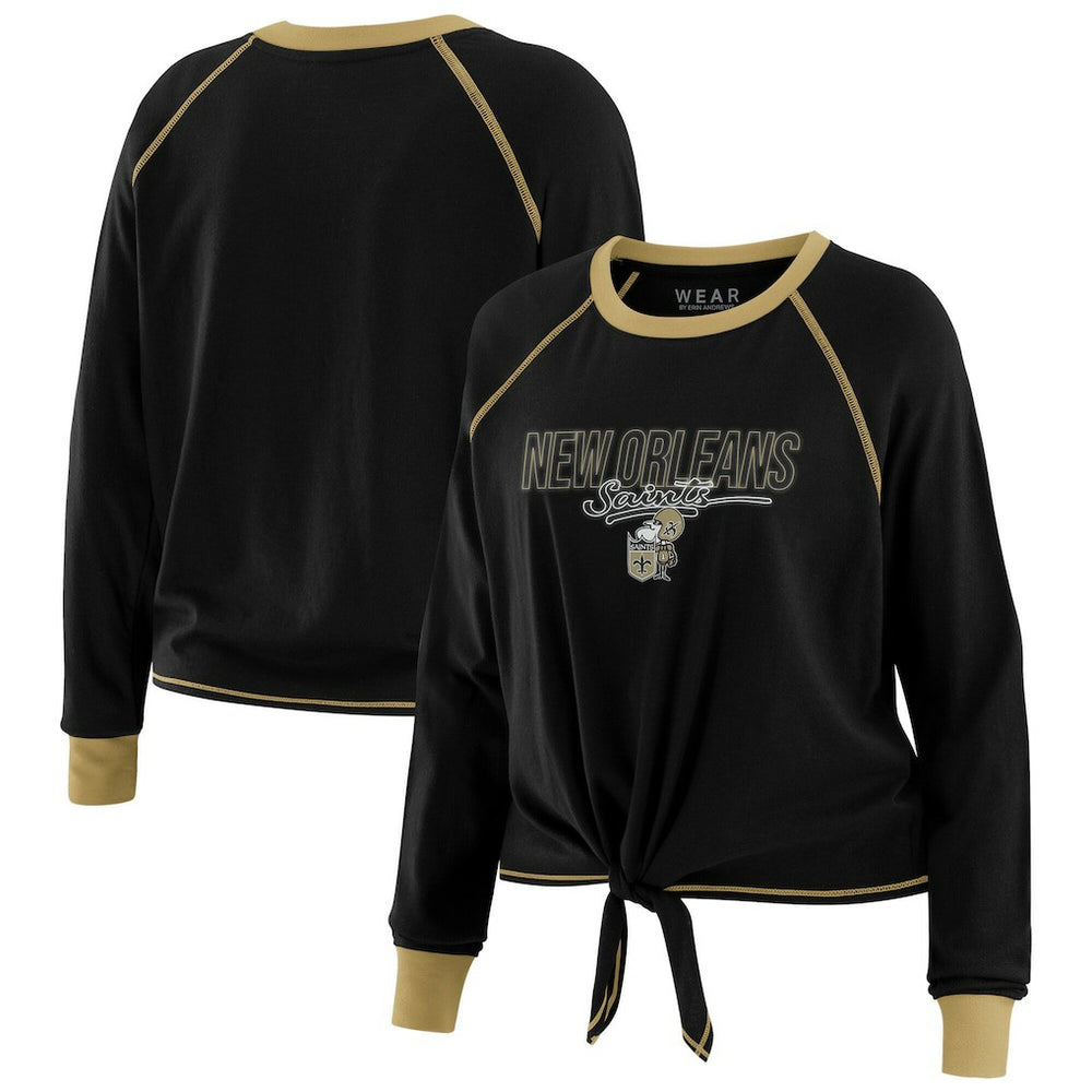 New Orleans Saints WEAR by Erin Andrews Women's Tie-Front Long Sleeve T-Shirt - Black T-shirts