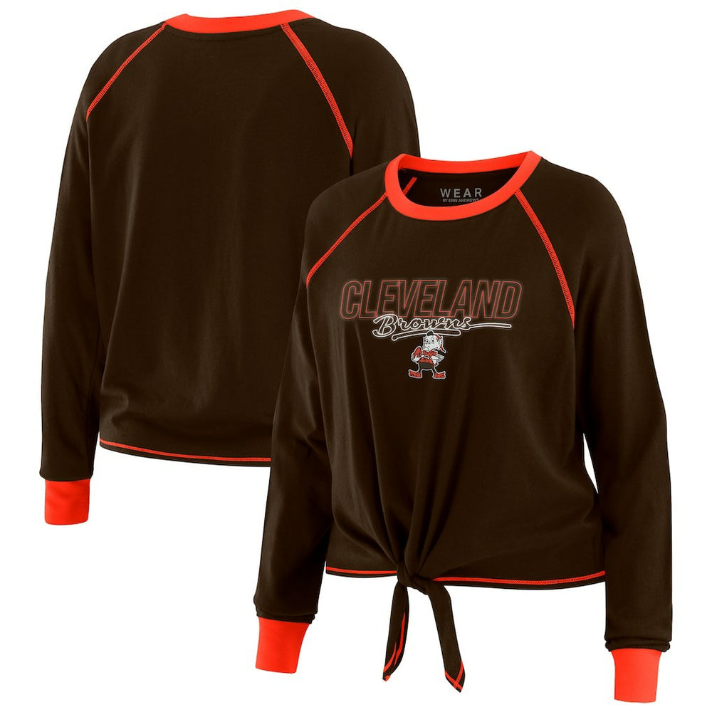 Cleveland Browns WEAR by Erin Andrews Women's Tie-Front Long Sleeve T-Shirt - Brown T-shirts