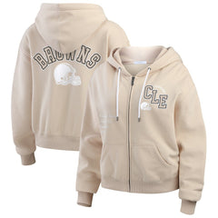 Cleveland Browns WEAR by Erin Andrews Women's Tonal Full-Zip Hoodie - Oatmeal Hoodies