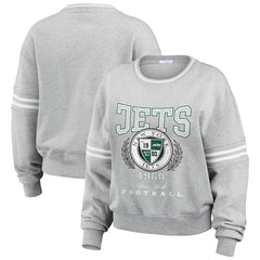 New York Jets WEAR by Erin Andrews Women's Crest Cropped Pullover Sweatshirt - Heather Gray Pullover
