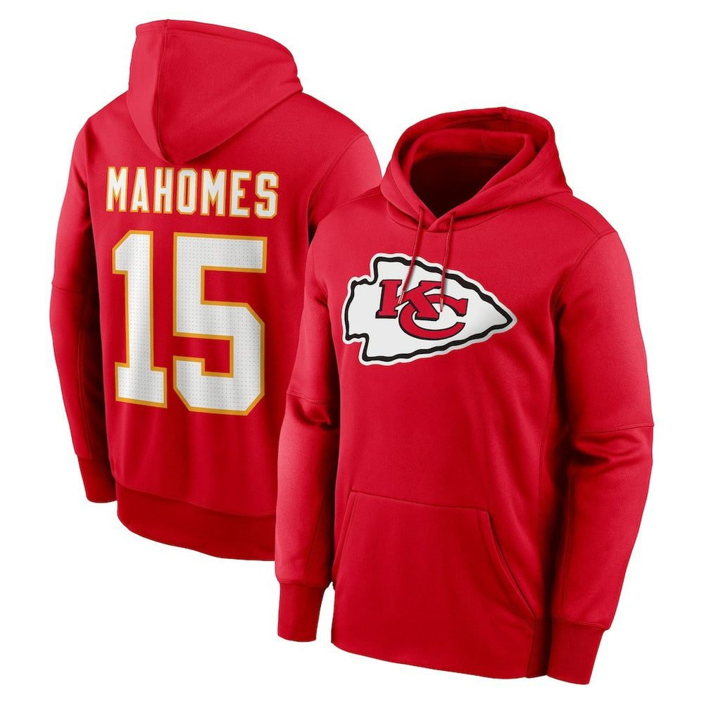 Patrick Mahomes Kansas City Chiefs Player Name & Number Therma Hoodie - Red Hoodies