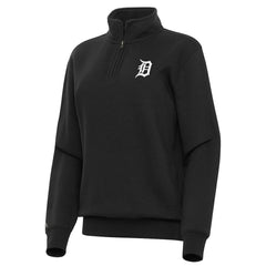 Detroit Tigers Antigua Women's Victory Quarter-Zip Sweatshirt - Black Sweatshirts