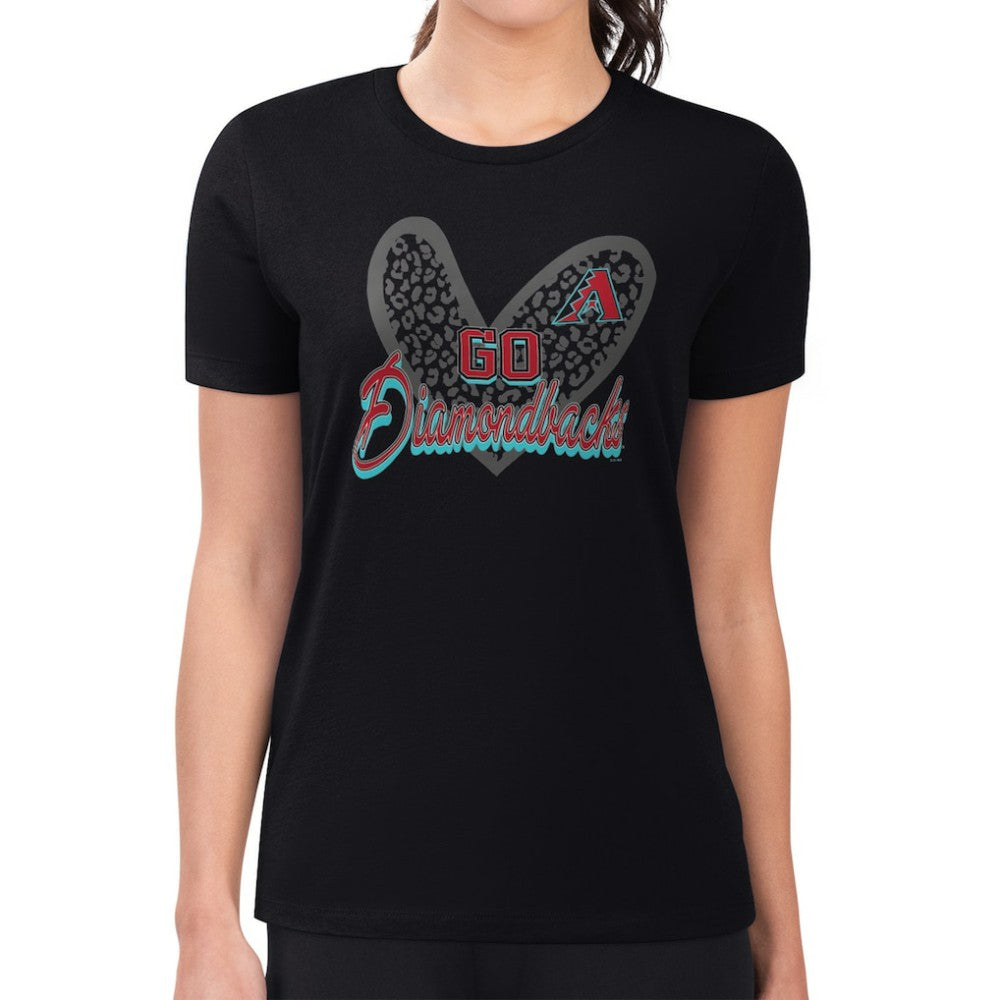 Arizona Diamondbacks G-III 4Her by Carl Banks Women's Super-Slim Fit Lightweight Leopard Heart T-Shirt - Black T-shirts