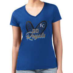 Kansas City Royals G-III 4Her by Carl Banks Women's Super-Slim Fit Lightweight Leopard Heart V-Neck T-Shirt - Royal T-shirts