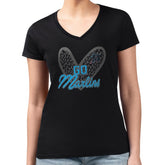 Miami Marlins G-III 4Her by Carl Banks Women's Super-Slim Fit Lightweight Leopard Heart V-Neck T-Shirt - Black T-shirts