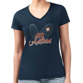 Houston Astros G-III 4Her by Carl Banks Women's Super-Slim Fit Lightweight Leopard Heart V-Neck T-Shirt - Navy T-shirts