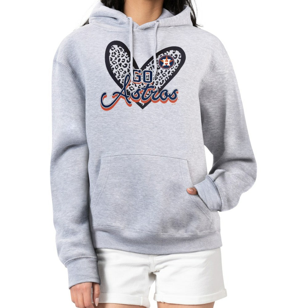 Houston Astros G-III 4Her by Carl Banks Women's Leopard Heart Pullover Hoodie - Heather Gray Hoodies