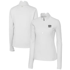 Cincinnati Bengals Cutter & Buck Women's Traverse Stretch DryTec Quarter-Zip Top - White Tops