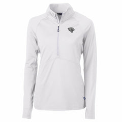 Jacksonville Jaguars Cutter & Buck Women's Adapt Eco Knit Stretch Recycled Raglan Half-Zip Top - White Tops