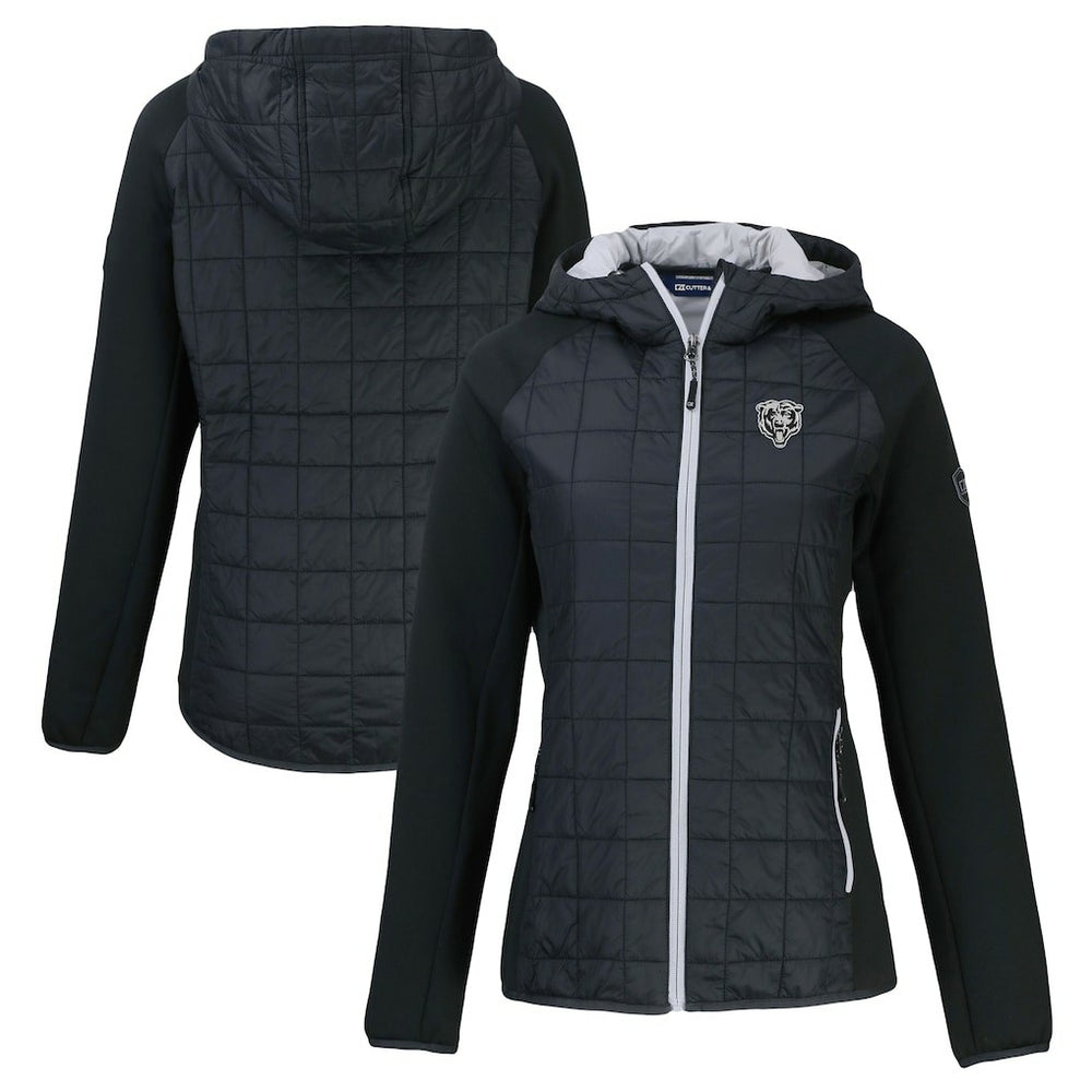 Chicago Bears Cutter & Buck Women's Rainier PrimaLoft Eco Hybrid Full-Zip Hoodie Jacket - Black Hoodies