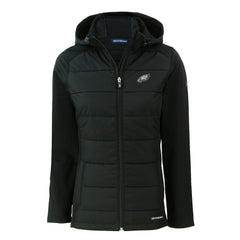 Philadelphia Eagles Cutter & Buck Women's Evoke Hybrid Eco Softshell Recycled Full-Zip Hoodie Jacket - Black Hoodies