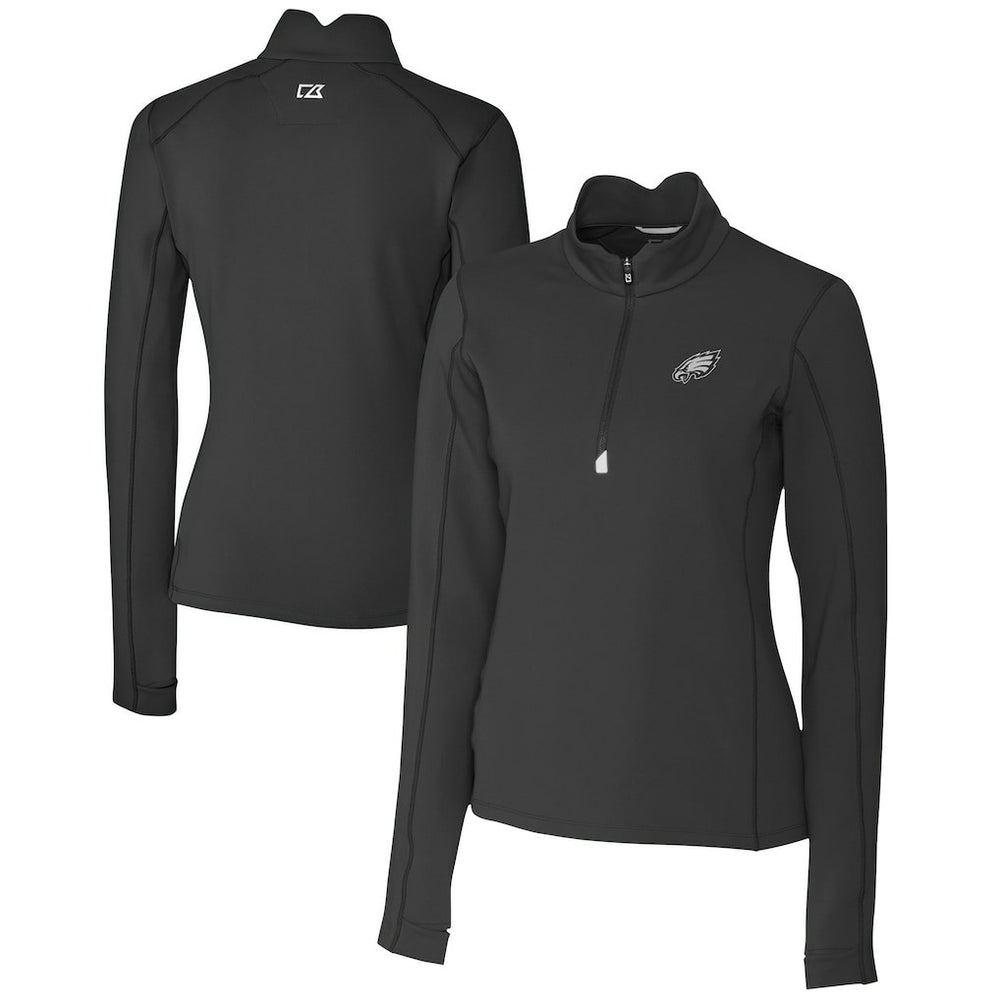 Philadelphia Eagles Cutter & Buck Women's Traverse Stretch DryTec Quarter-Zip Top - Black Tops