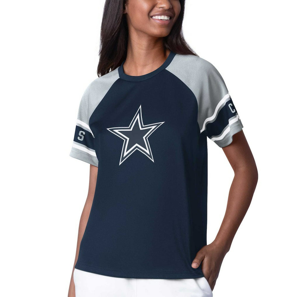 Dallas Cowboys Starter Women's 1st Rounder Color Block Raglan Top - Navy Tops