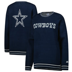 Dallas Cowboys Starter Women's Oversized On the Ball Intarsia Knit Pullover Sweater - Navy Pullover