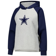Dallas Cowboys DKNY Sport Women's Joy Cropped Raglan Pullover Hoodie - Gray/Navy - Gray/Navy Hoodies