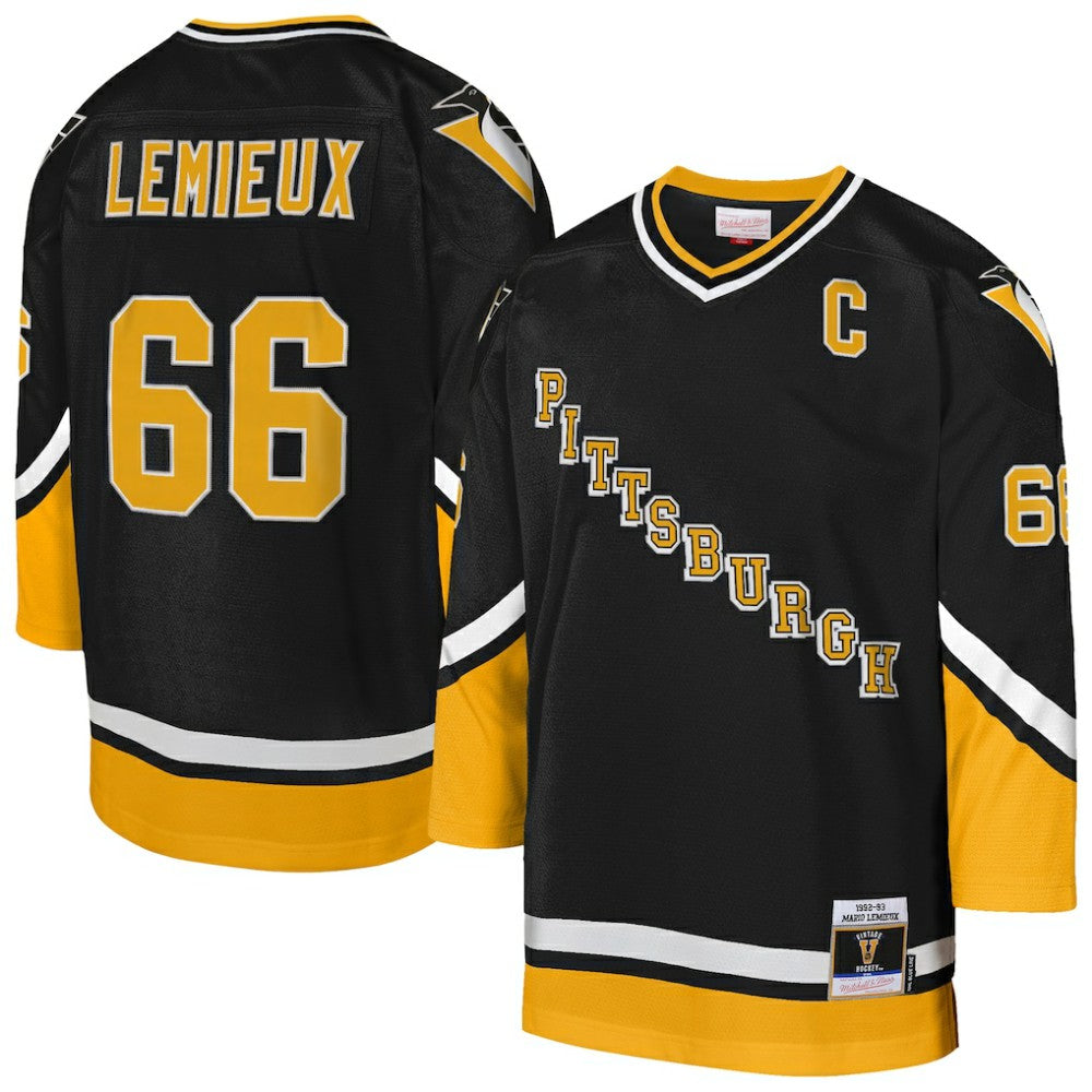 Mario Lemieux Pittsburgh Penguins Mitchell & Ness Youth 1992/93 Captain Patch Power Play Player Jersey - Black | US 201700171