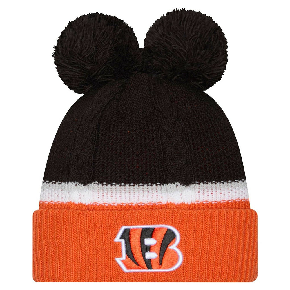 Cincinnati Bengals New Era Women's Double Bubble Cuffed Knit Hat with Poms - Black Hats