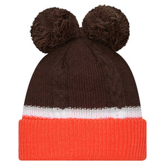 Cleveland Browns New Era Women's Double Bubble Cuffed Knit Hat with Poms - Brown Hats