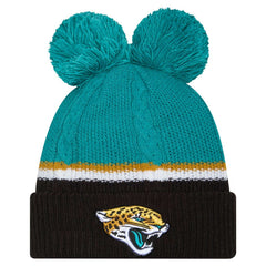 Jacksonville Jaguars New Era Women's Double Bubble Cuffed Knit Hat with Poms - Black Hats