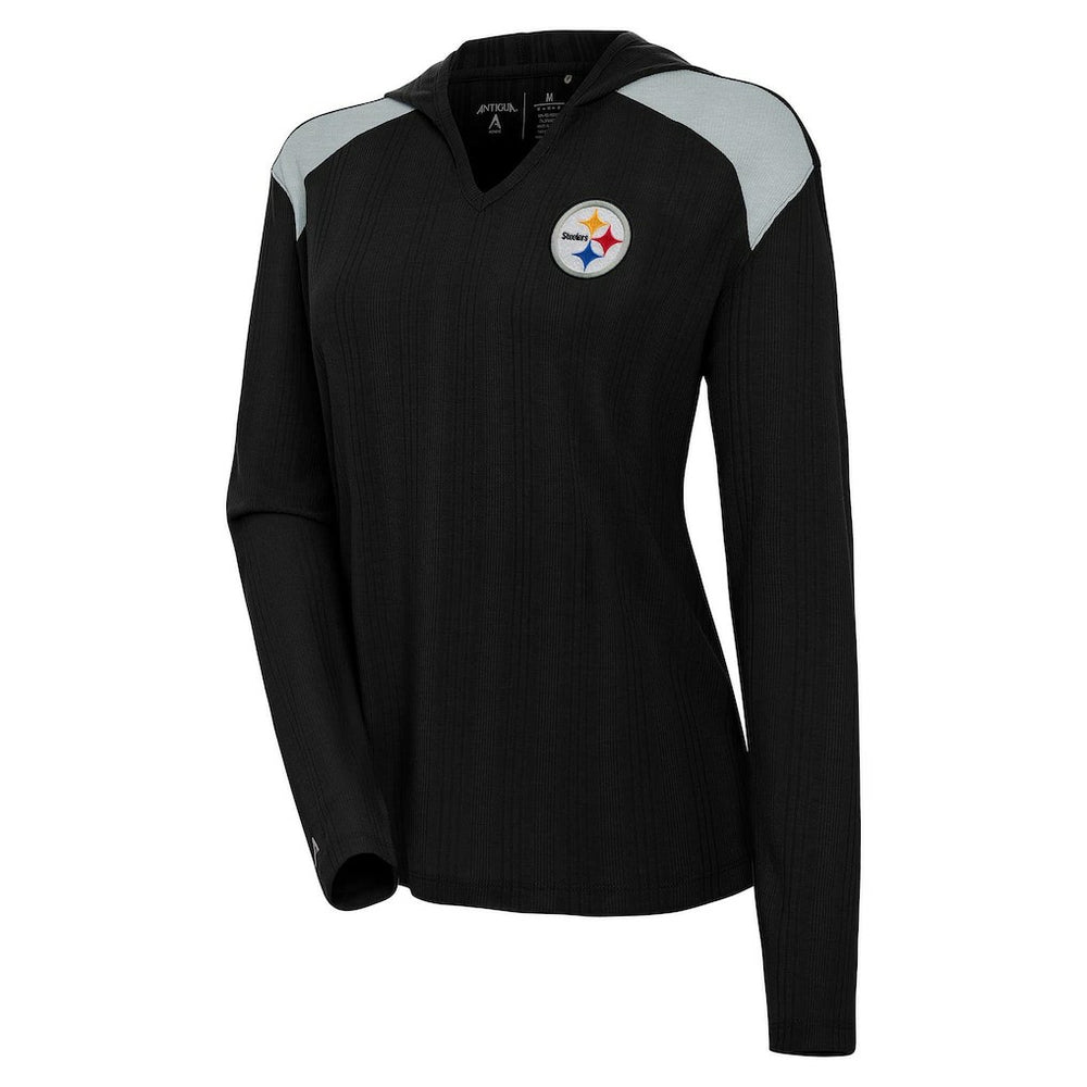Pittsburgh Steelers Antigua Women's Opulent Long Sleeve Hoodie T-Shirt - Black Hoodies