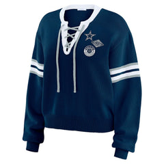 Dallas Cowboys WEAR by Erin Andrews Women's Lace-Up Sweater - Navy