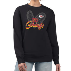 Kansas City Chiefs G-III 4Her by Carl Banks Women's Leopard Heart Pullover Sweatshirt - Black Pullover