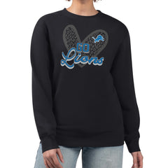 Detroit Lions G-III 4Her by Carl Banks Women's Leopard Heart Pullover Sweatshirt - Black Pullover