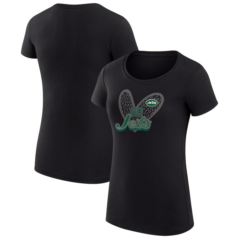 New York Jets G-III 4Her by Carl Banks Women's Super-Slim Fit Lightweight Animal Print Heart T-Shirt - Black T-shirts