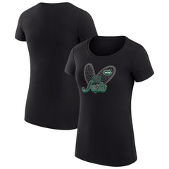 New York Jets G-III 4Her by Carl Banks Women's Super-Slim Fit Lightweight Animal Print Heart T-Shirt - Black T-shirts