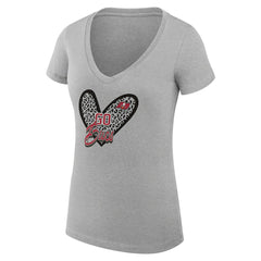 Tampa Bay Buccaneers G-III 4Her by Carl Banks Women's Super-Slim Fit Lightweight Leopard Heart V-Neck T-Shirt - Heather Gray T-shirts