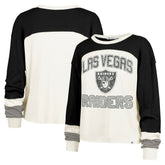 Las Vegas Raiders '47 Women's Double Header Curve Raglan Long Sleeve Crop Top - Cream Tops