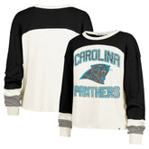 Carolina Panthers '47 Women's Double Header Curve Raglan Long Sleeve Crop Top - Cream Tops