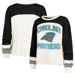Carolina Panthers '47 Women's Double Header Curve Raglan Long Sleeve Crop Top - Cream Tops