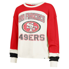 San Francisco 49ers '47 Women's Double Header Curve Raglan Long Sleeve Crop Top - Cream Tops