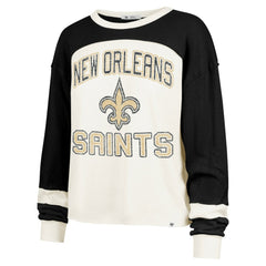 New Orleans Saints '47 Women's Double Header Curve Raglan Long Sleeve Crop Top - Cream Tops