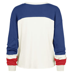 New York Giants '47 Women's Double Header Curve Raglan Long Sleeve Crop Top - Cream Tops