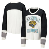 Jacksonville Jaguars '47 Women's Double Header Curve Raglan Long Sleeve Crop Top - Cream Tops