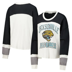 Jacksonville Jaguars '47 Women's Double Header Curve Raglan Long Sleeve Crop Top - Cream Tops