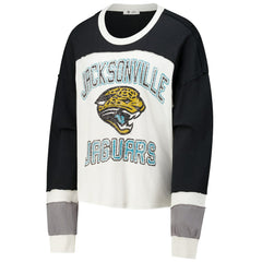 Jacksonville Jaguars '47 Women's Double Header Curve Raglan Long Sleeve Crop Top - Cream Tops