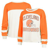 Cleveland Browns '47 Women's Double Header Curve Raglan Long Sleeve Crop Top - Cream Tops