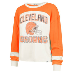 Cleveland Browns '47 Women's Double Header Curve Raglan Long Sleeve Crop Top - Cream Tops