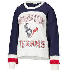 Houston Texans '47 Women's Double Header Curve Raglan Long Sleeve Crop Top - Cream Tops