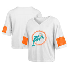 Miami Dolphins '47 Women's Double Header Scout Cropped V-Neck T-Shirt - White T-shirts
