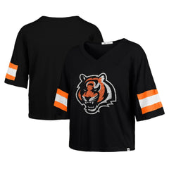 Cincinnati Bengals '47 Women's Double Header Scout Cropped V-Neck T-Shirt - Black T-shirts