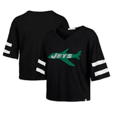 New York Jets '47 Women's Double Header Scout Cropped V-Neck T-Shirt - Black T-shirts