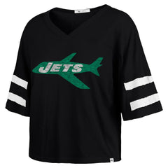New York Jets '47 Women's Double Header Scout Cropped V-Neck T-Shirt - Black T-shirts