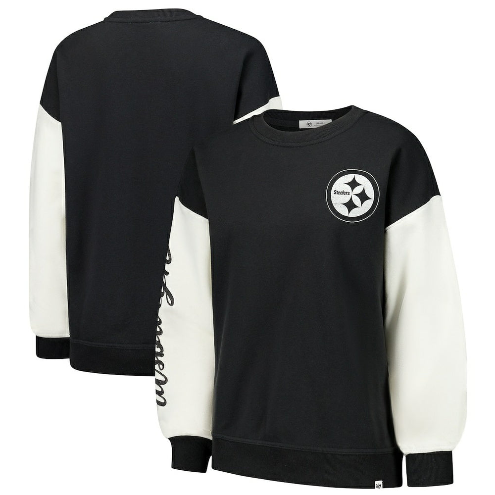 Pittsburgh Steelers '47 Women's Double Header Rise Andie Pullover Sweatshirt - Black Pullover