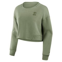 Green Bay Packers Women's Studio Tri-Blend Cropped Pullover Sweatshirt - Olive Pullover